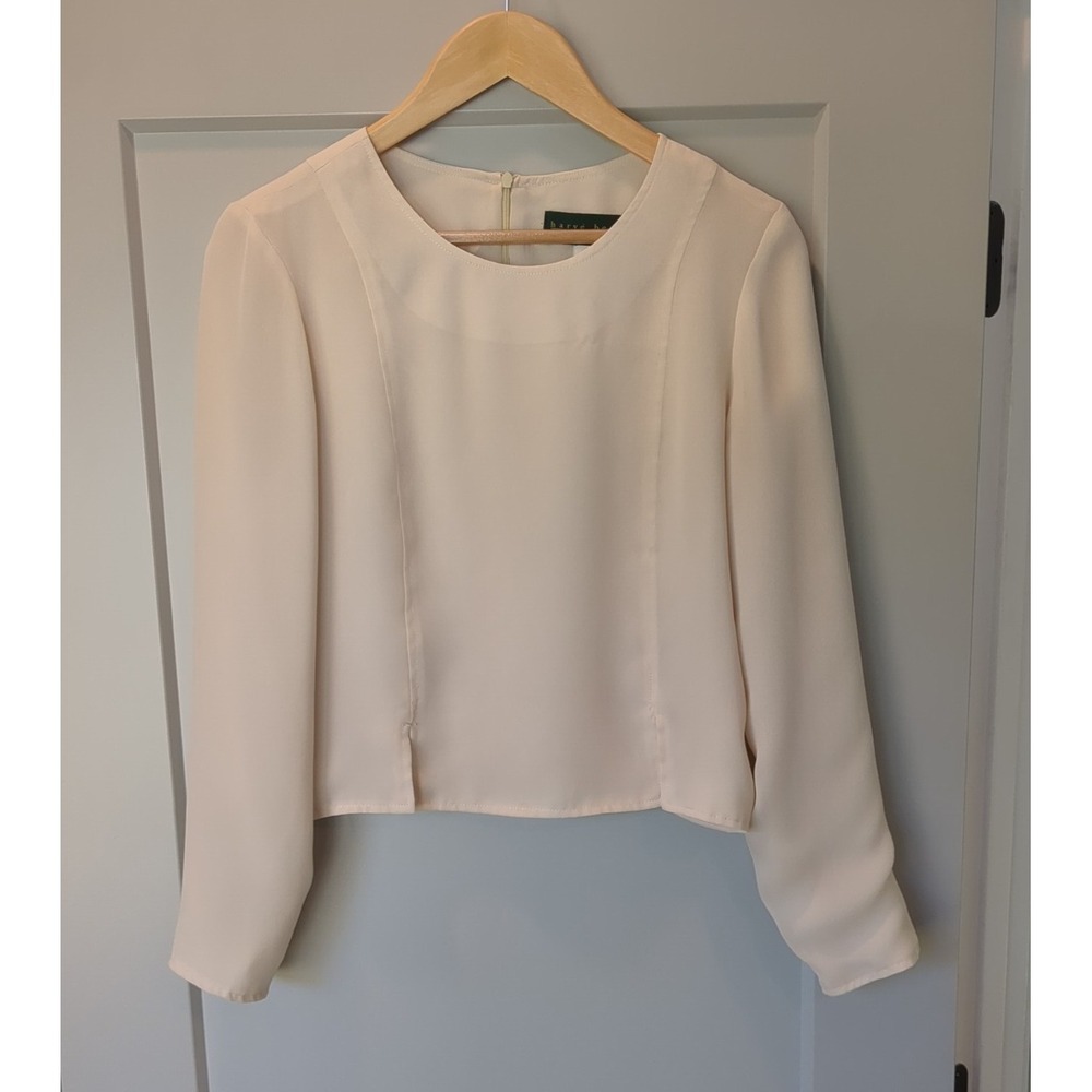 Harve Bernard Womens Ivory White Cropped Long Sleeve Blouse Size Small/6‎
